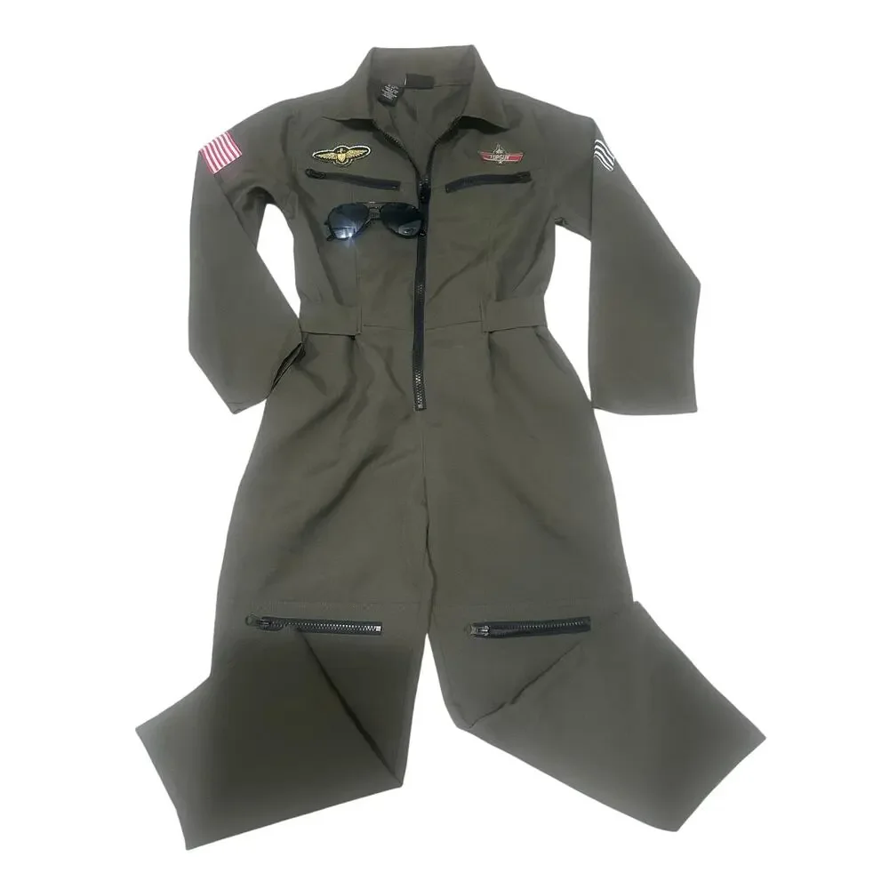 Hallow’s Eve Top Gun Maverick Flight Suit Aviator Pilot Costume Kids, Size 8 S